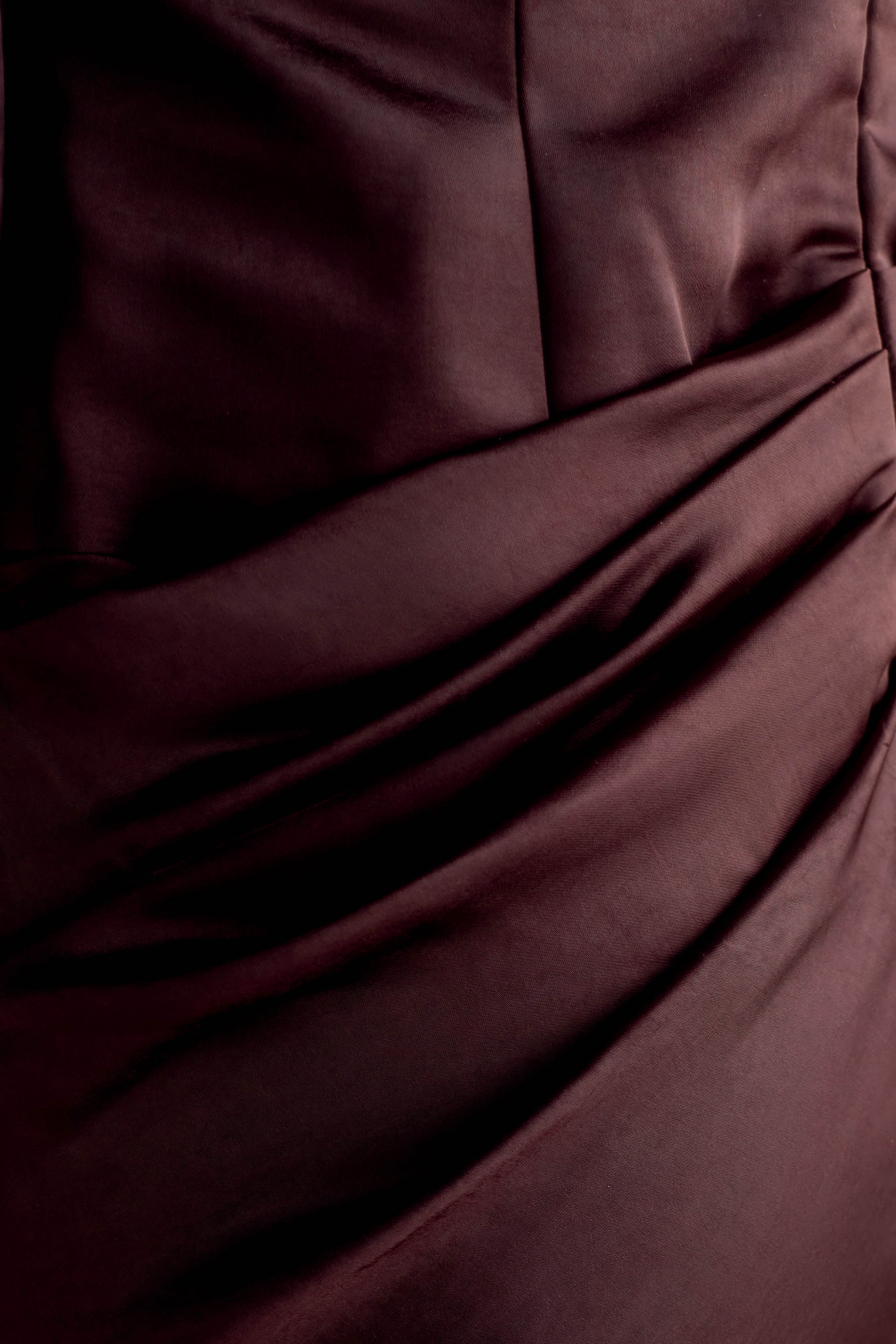 Iris Uzun Kol Saten Maxi Elbise - Bitter Çikolata