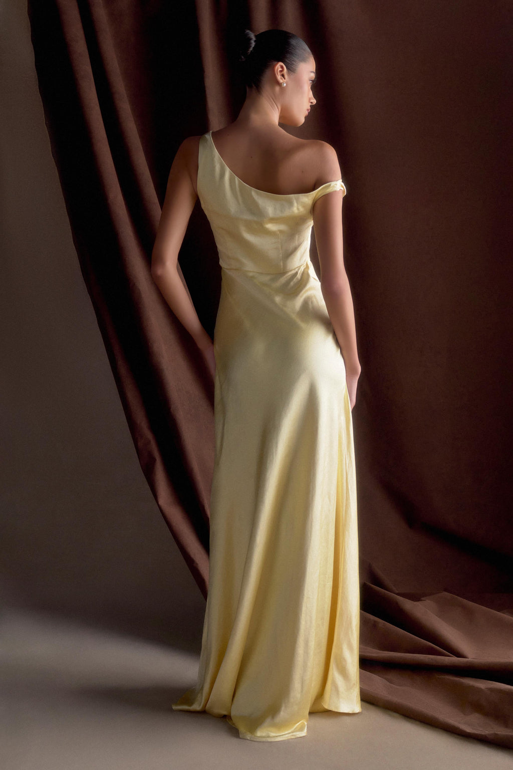 Jacinta Tek Omuz Uzun Elbise - Pastel Limon