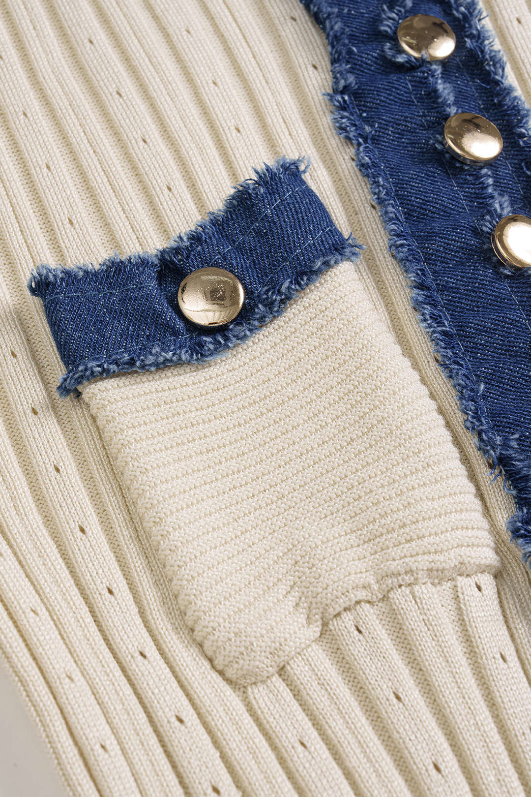 Denim Patçalı Metalik Düğmeli Kısa Kollu Maxi Elbise