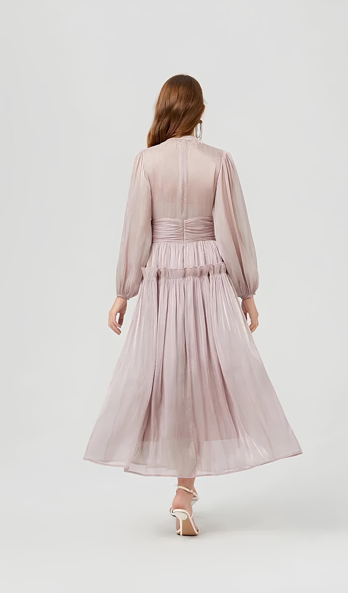 Diamanté Zincirli Pileli Midi Elbise