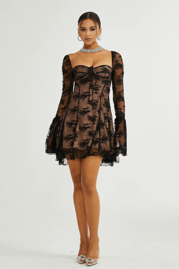 Dantelli İspanyol Kol Mini Elbise