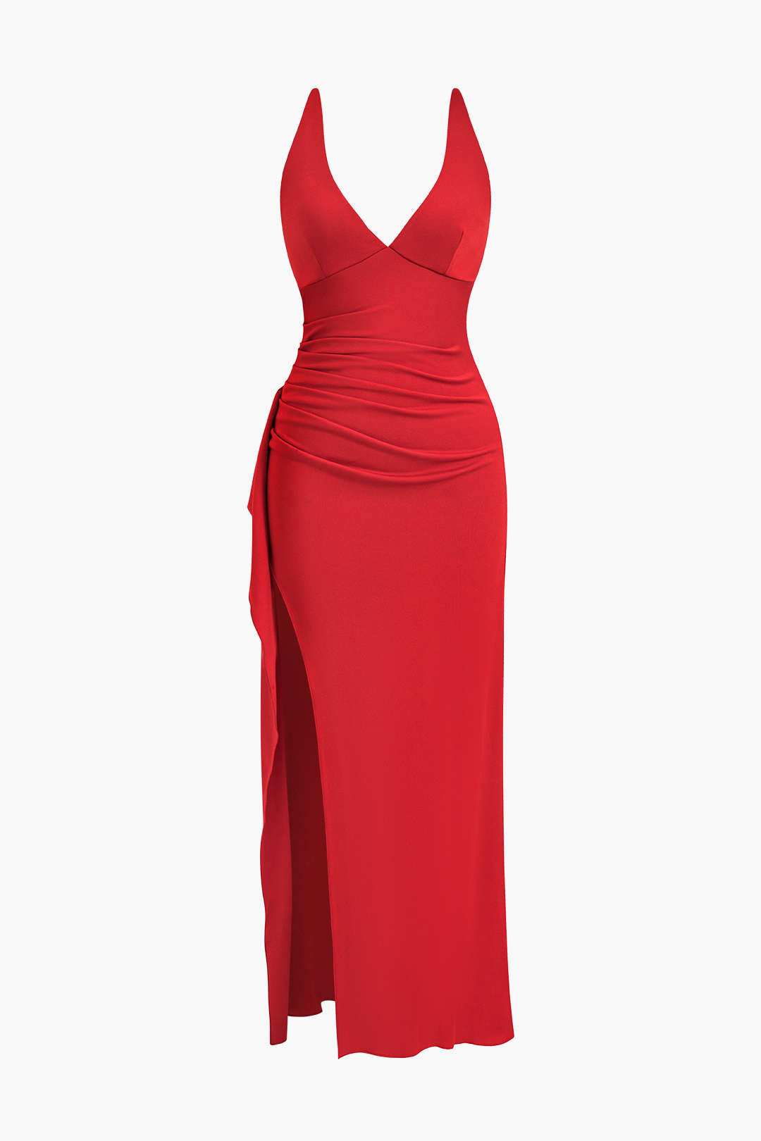 Büzgülü Yırtmaçlı Sırt Geçişli Gece Elbisesi