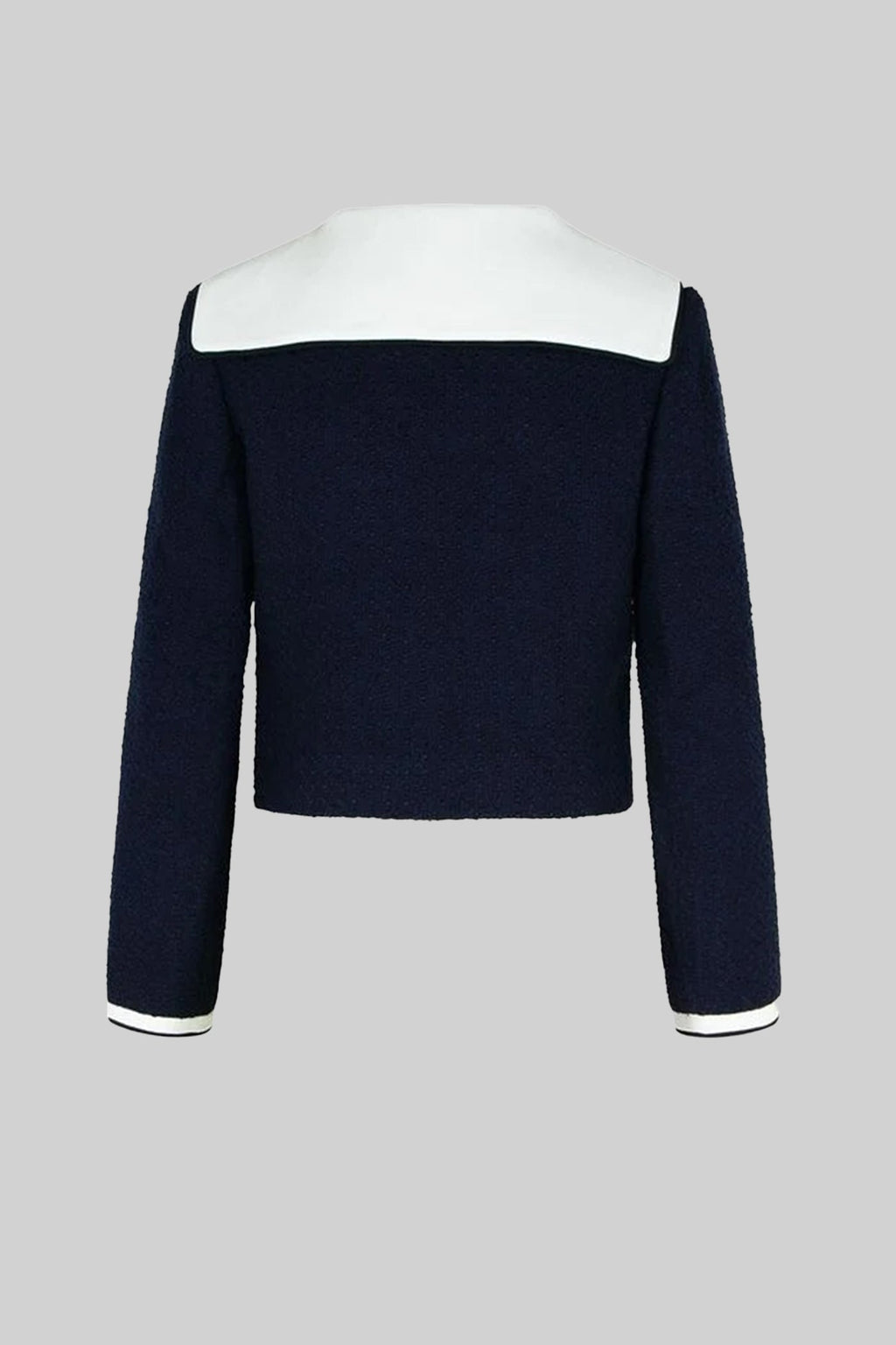 Lacivert Kontrast Yaka Detaylı Kısa Tweed Ceket