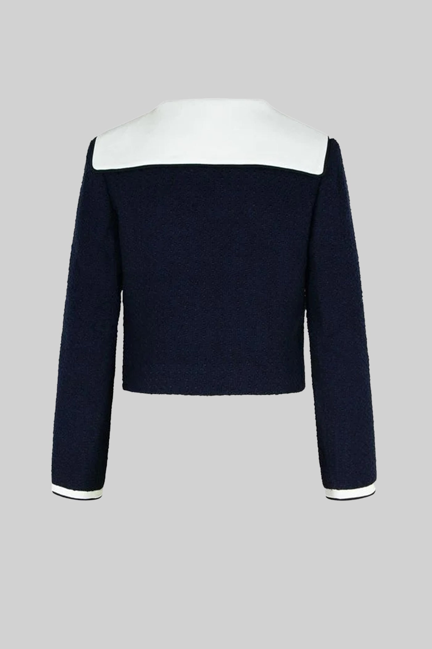 Lacivert Kontrast Yaka Detaylı Kısa Tweed Ceket