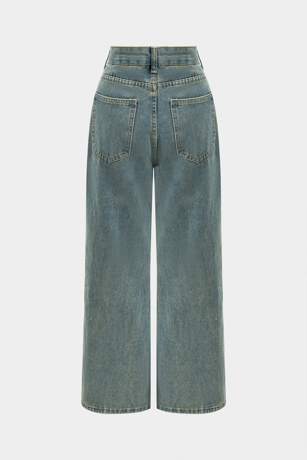 Denim Yama Detaylı File Düğmeli Cep Kesik Detaylı Geniş Paça Jean