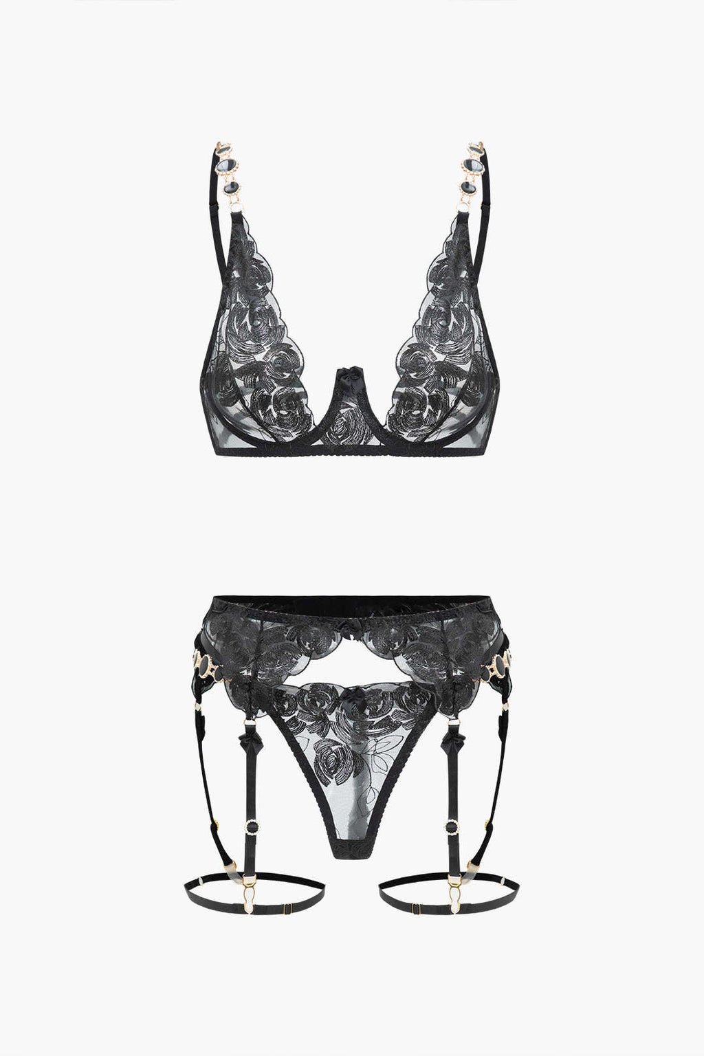 Dantel Metalik Zincir Nakışlı Jartiyer Takımı