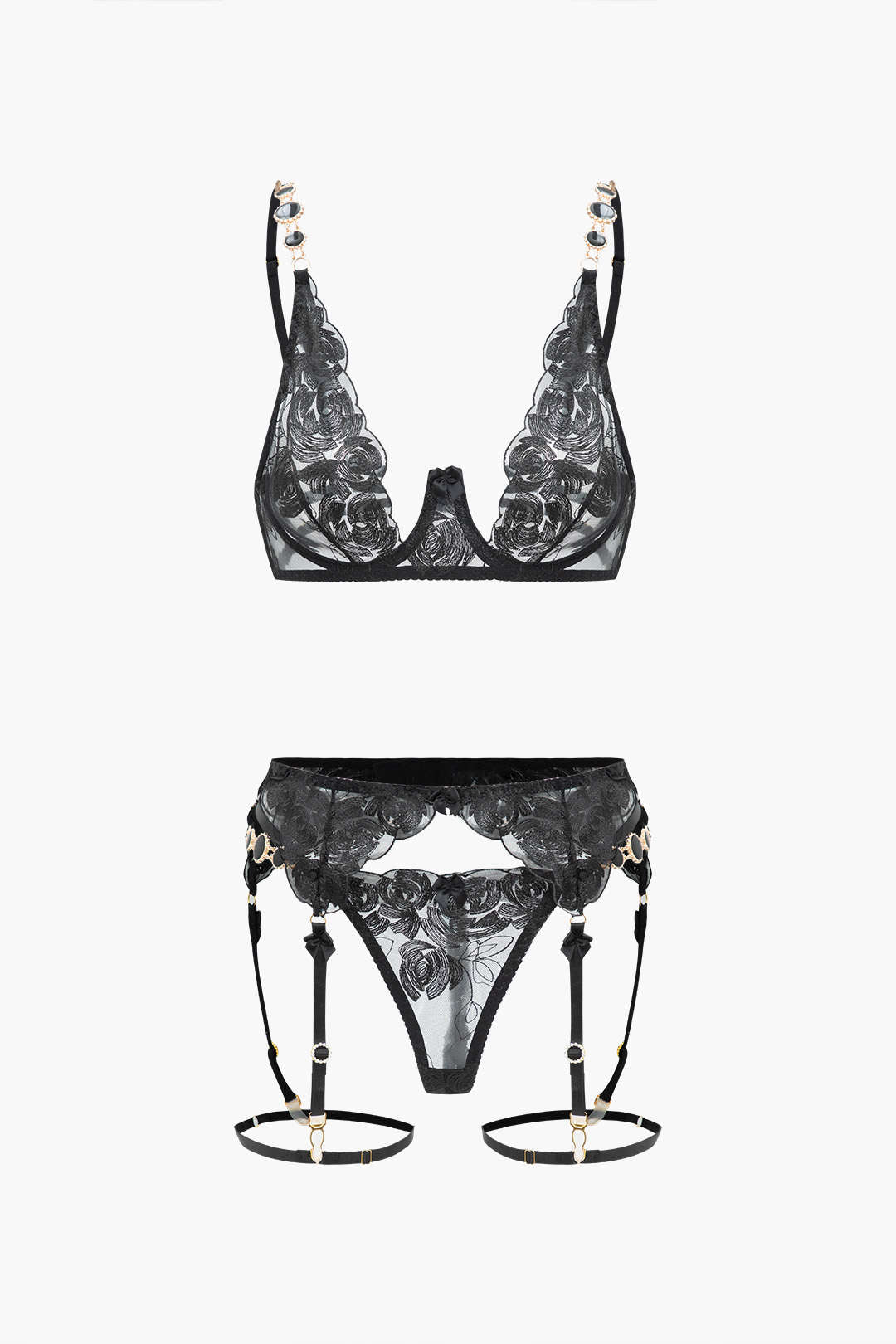 Dantel Metalik Zincir Nakışlı Jartiyer Takımı