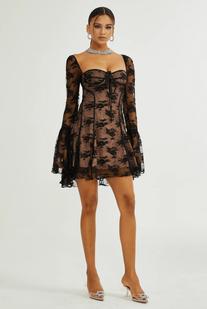 Dantelli İspanyol Kol Mini Elbise