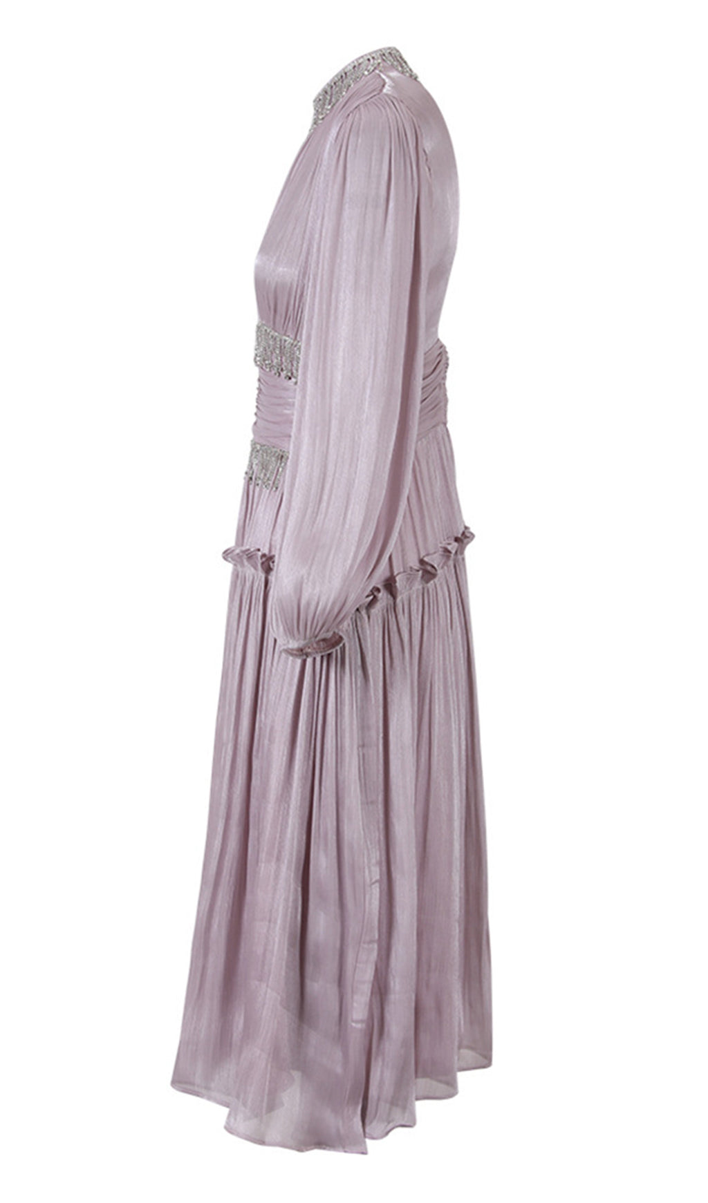 Diamanté Zincirli Pileli Midi Elbise