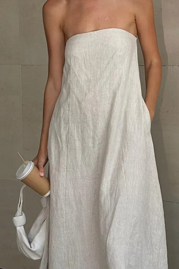 Linen Grace Strapless Keten Elbise