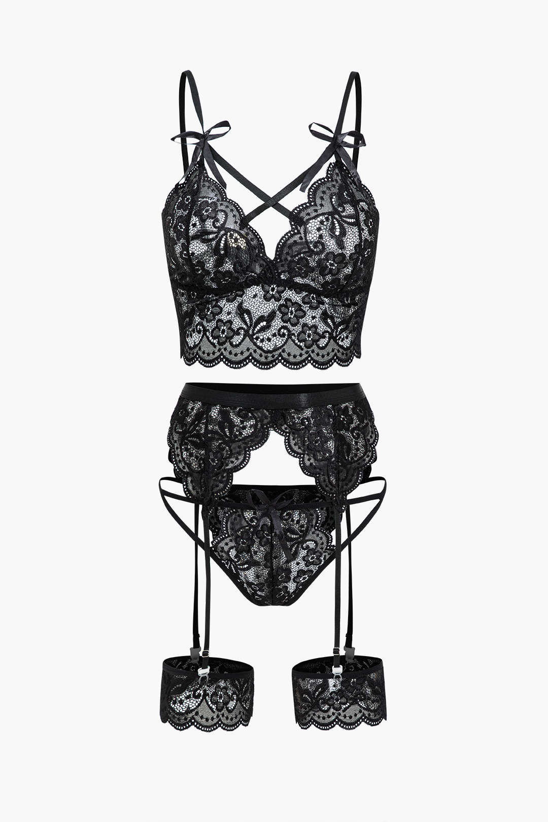 Lace Backless Kesik ve Bağlama Detaylı İç Giyim Garter Seti