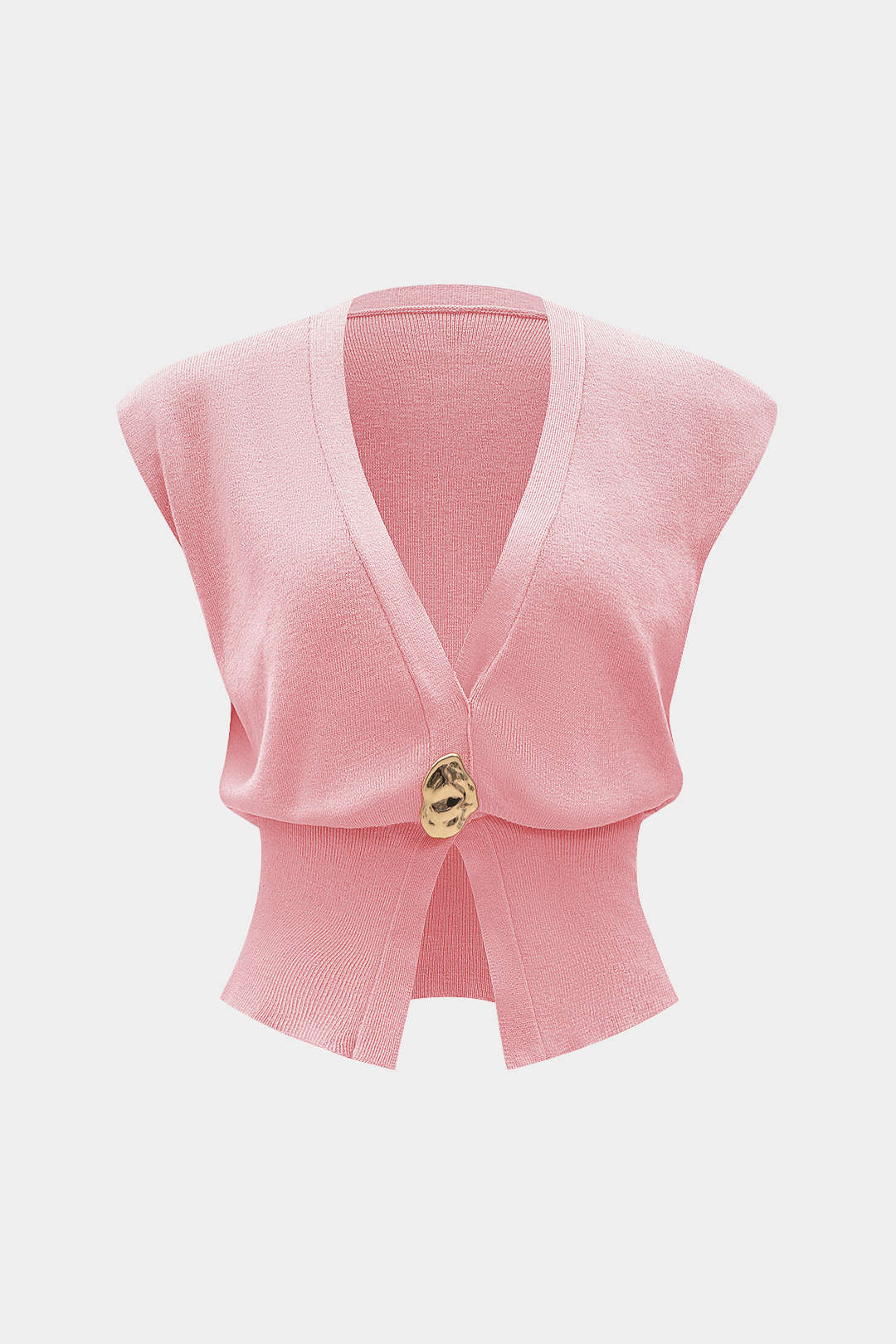 Triko Düğmeli Kolsuz Bluz