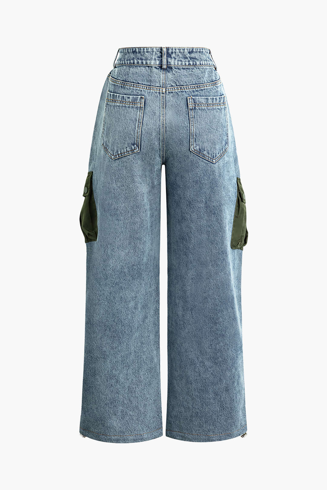 Denim Patchwork Kapaklı Cep İpli Kargo Kot