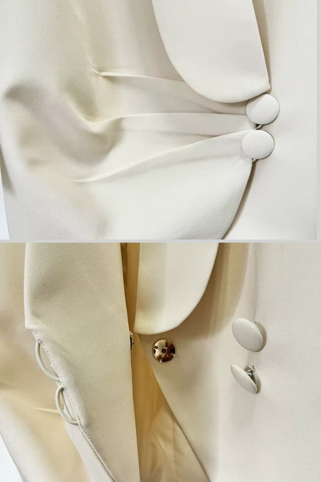 Fildişi Renk Drapeli Blazer – İnce Omuz Nakışlı