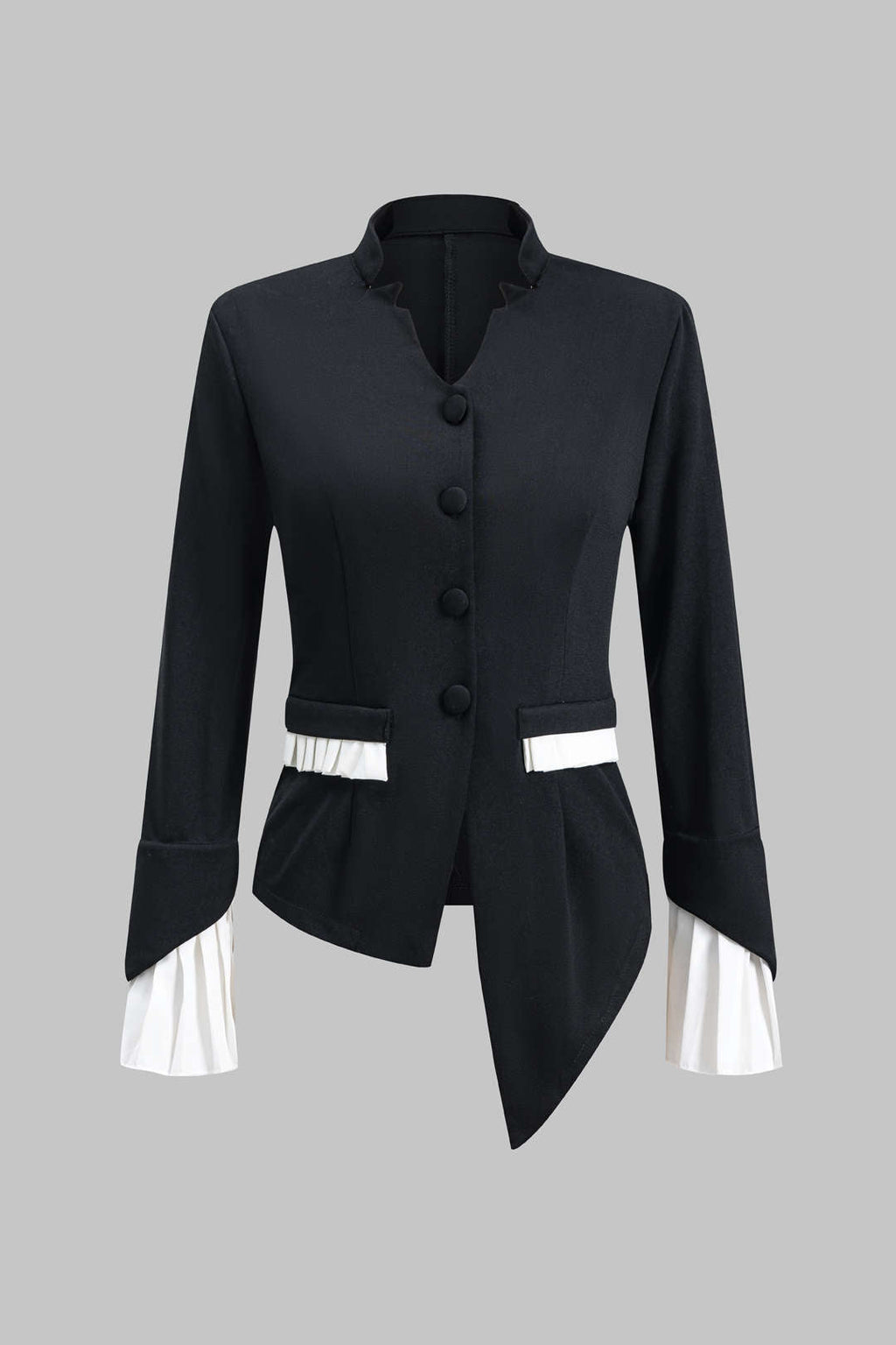 Kontrast Piliseli Düğmeli Cep Uzun Kollu Bluz ve Geniş Paça Pantolon Seti