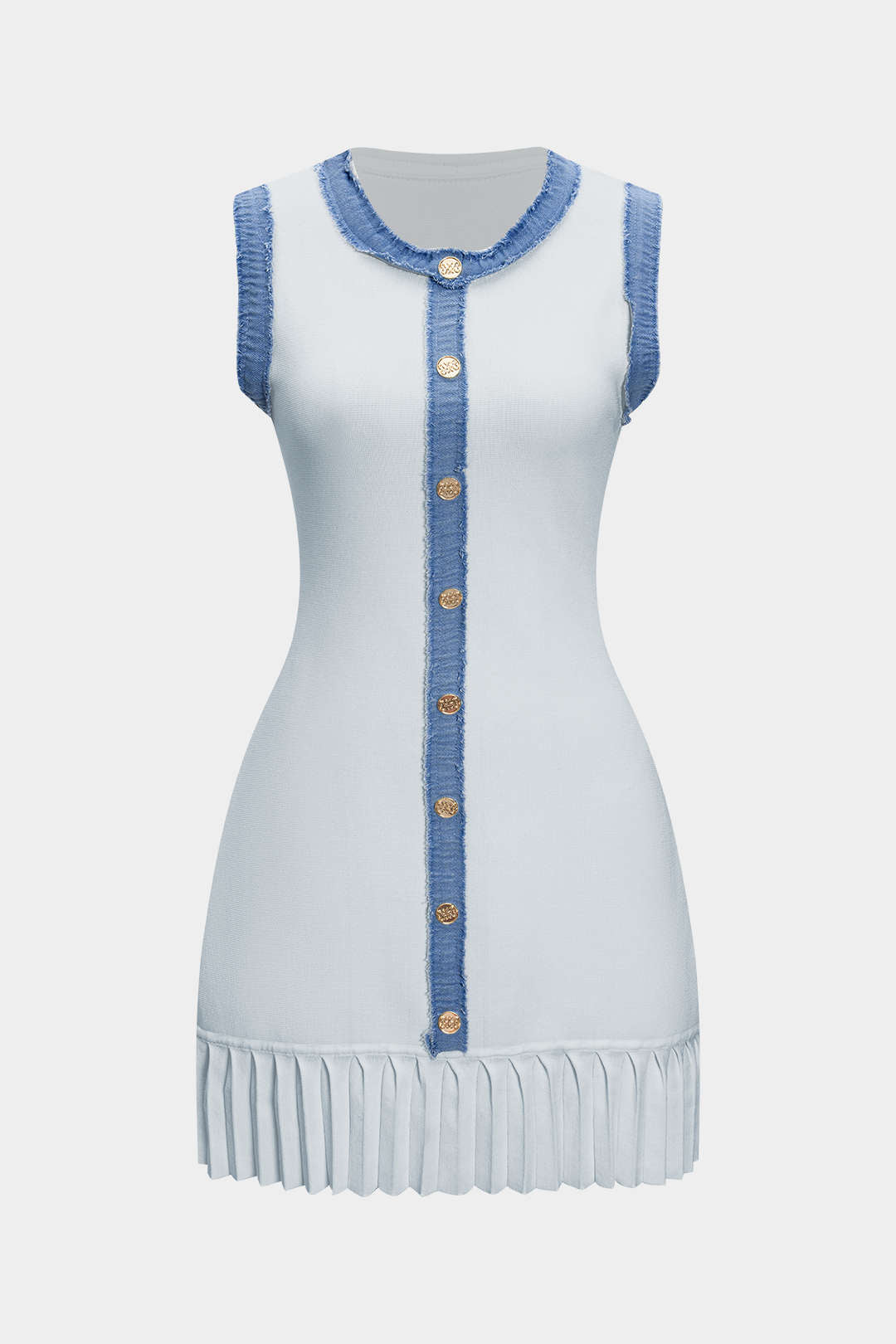 Triko Metalik Düğmeli Patiş İşlemeli Kolsuz Kazak Elbisesi