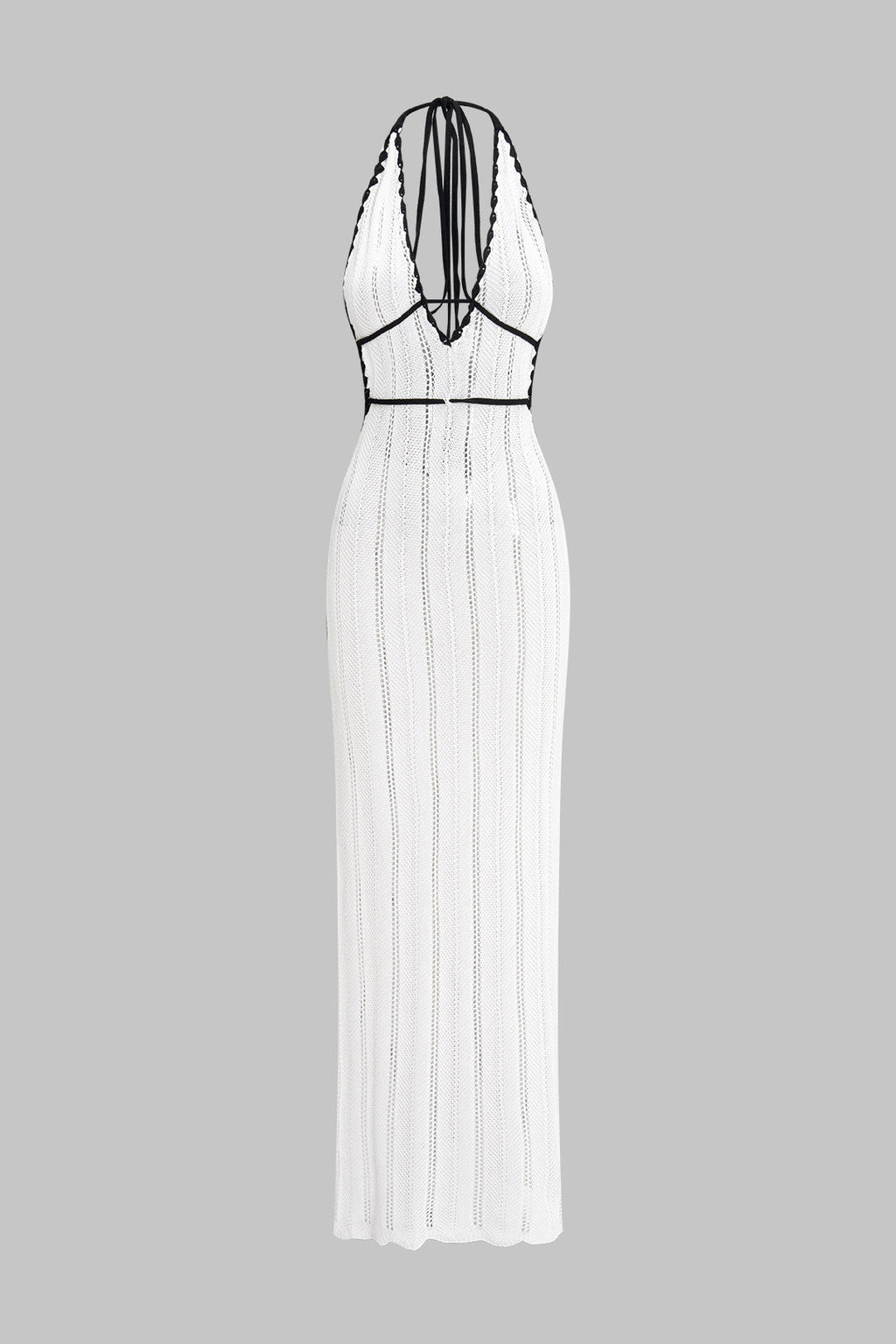 Örgü Kontrast Askılı V Yaka Sırt Dekolteli Bağlamalı Kolsuz Elbise