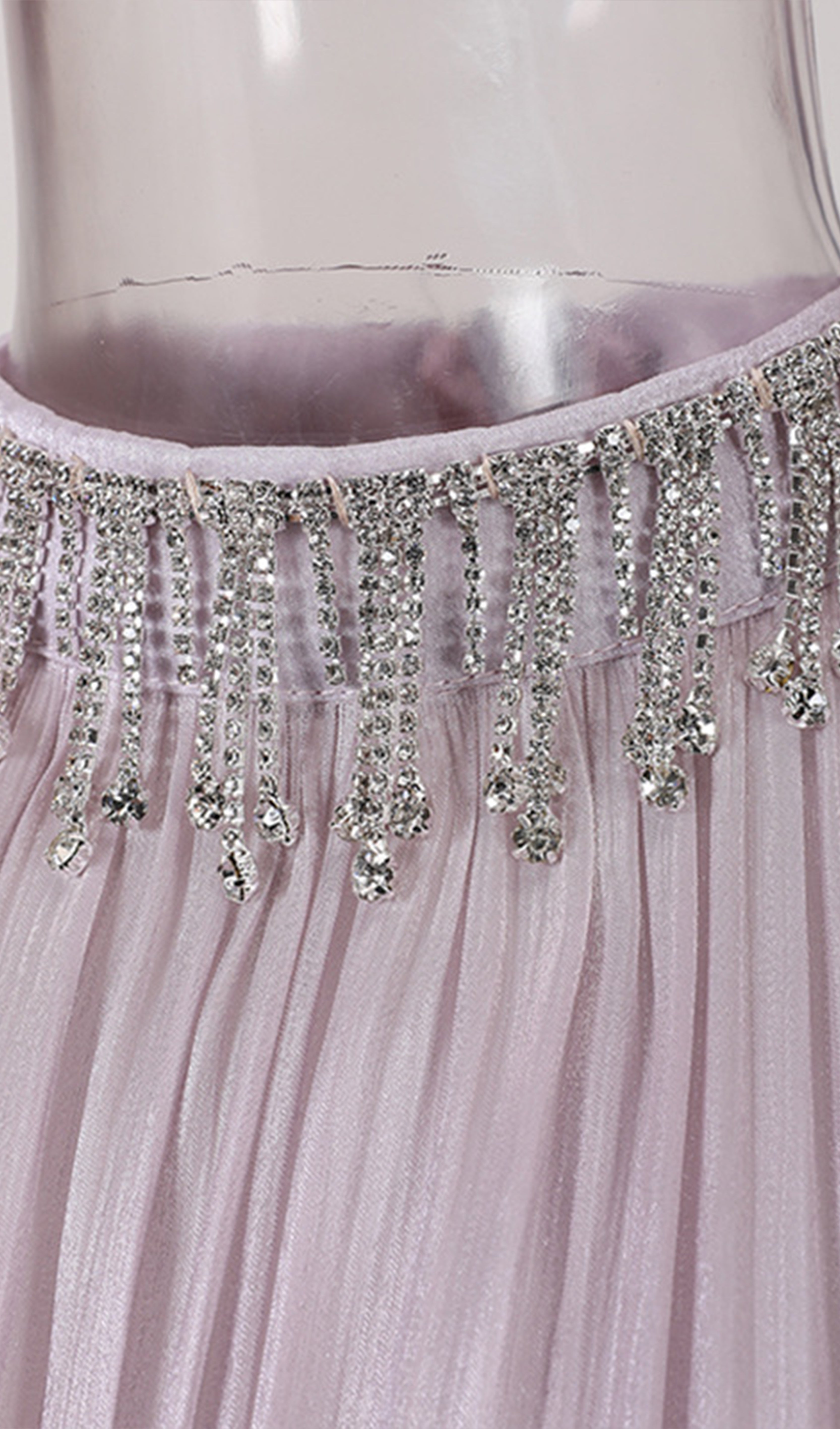 Diamanté Zincirli Pileli Midi Elbise