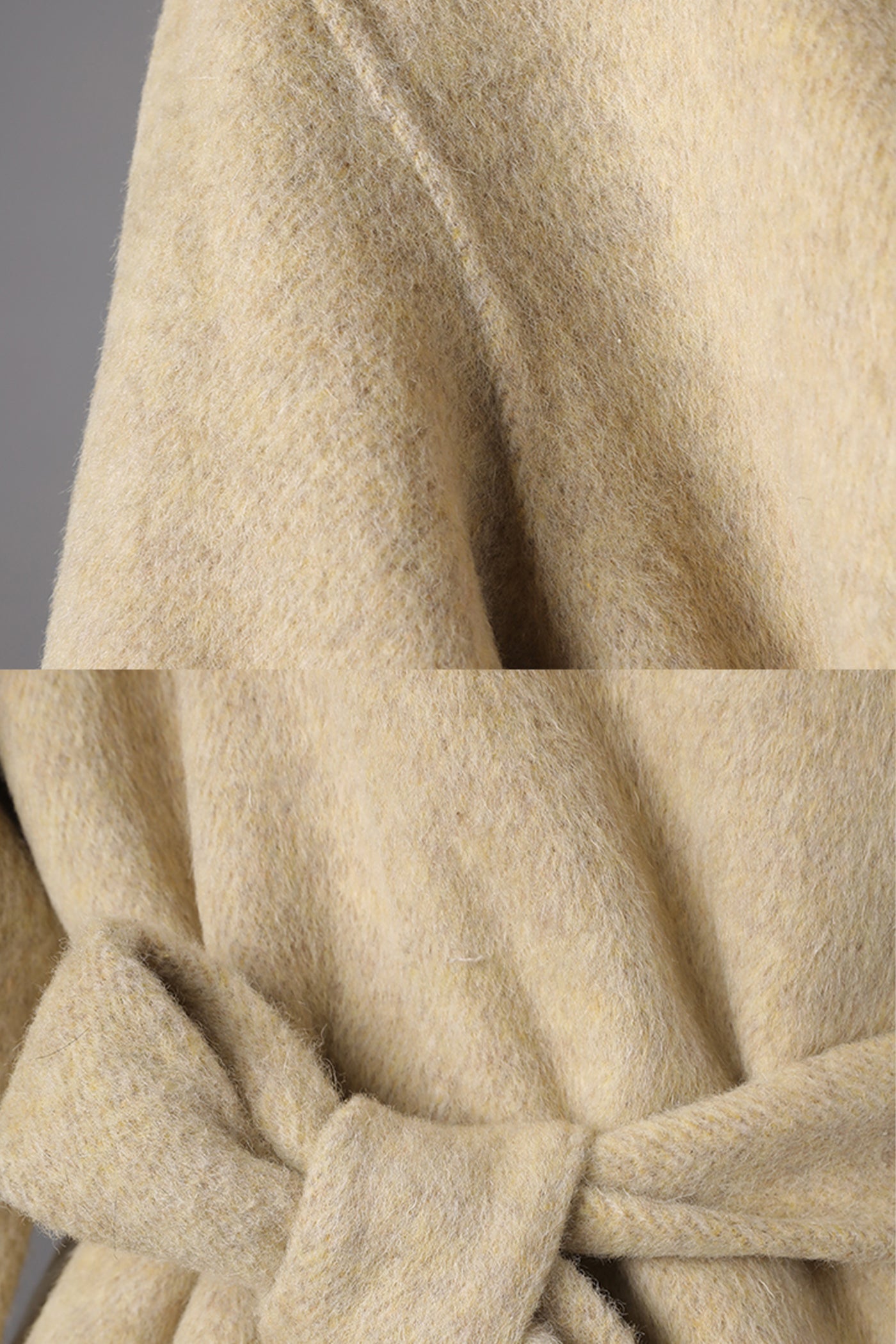 Bej Kuşaklı Yün Mini Kaban