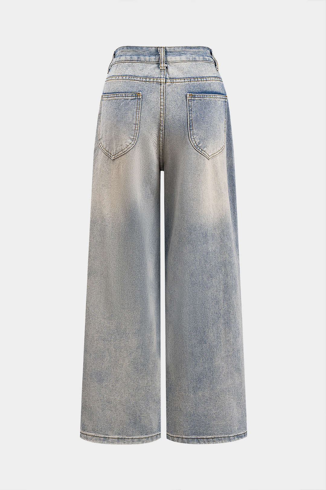 Solmuş Denim Pileli Düğmeli Cep Detaylı Geniş Paça Jean