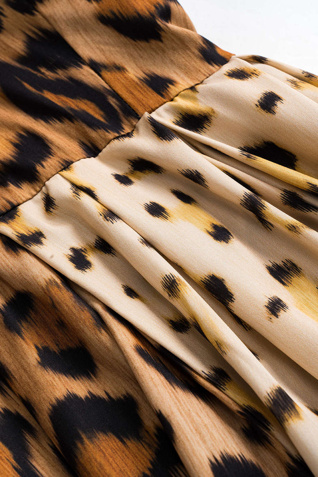 Leopar Desenli Kırışık Bustiyer Saten Midi Elbise