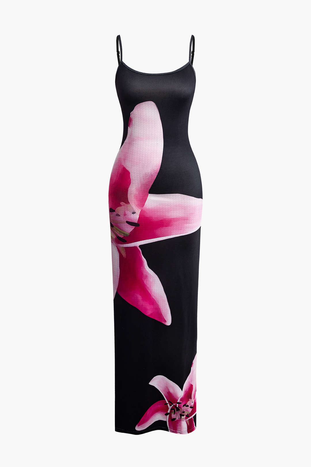 Çiçek Desenli Askılı Maxi Elbise