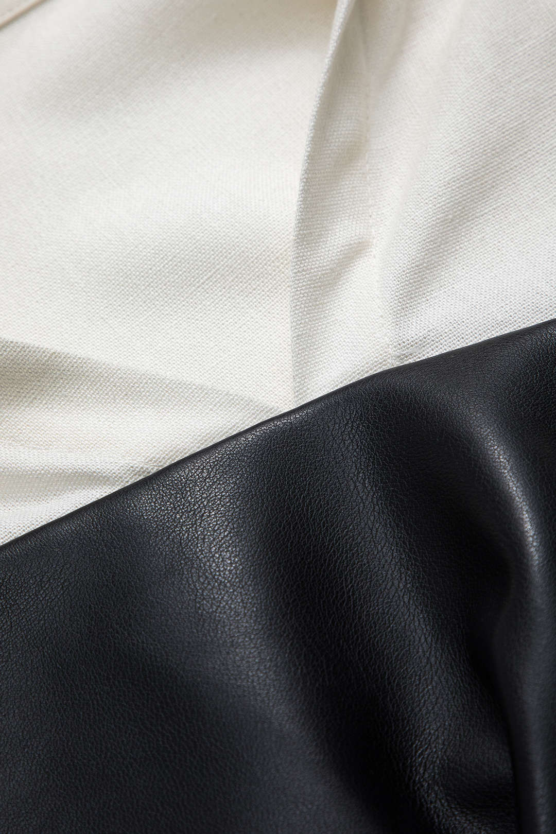 Suni Deri Keten Asimetrik Patchwork Fermuarlı V Yaka Uzun Kollu Gömlek