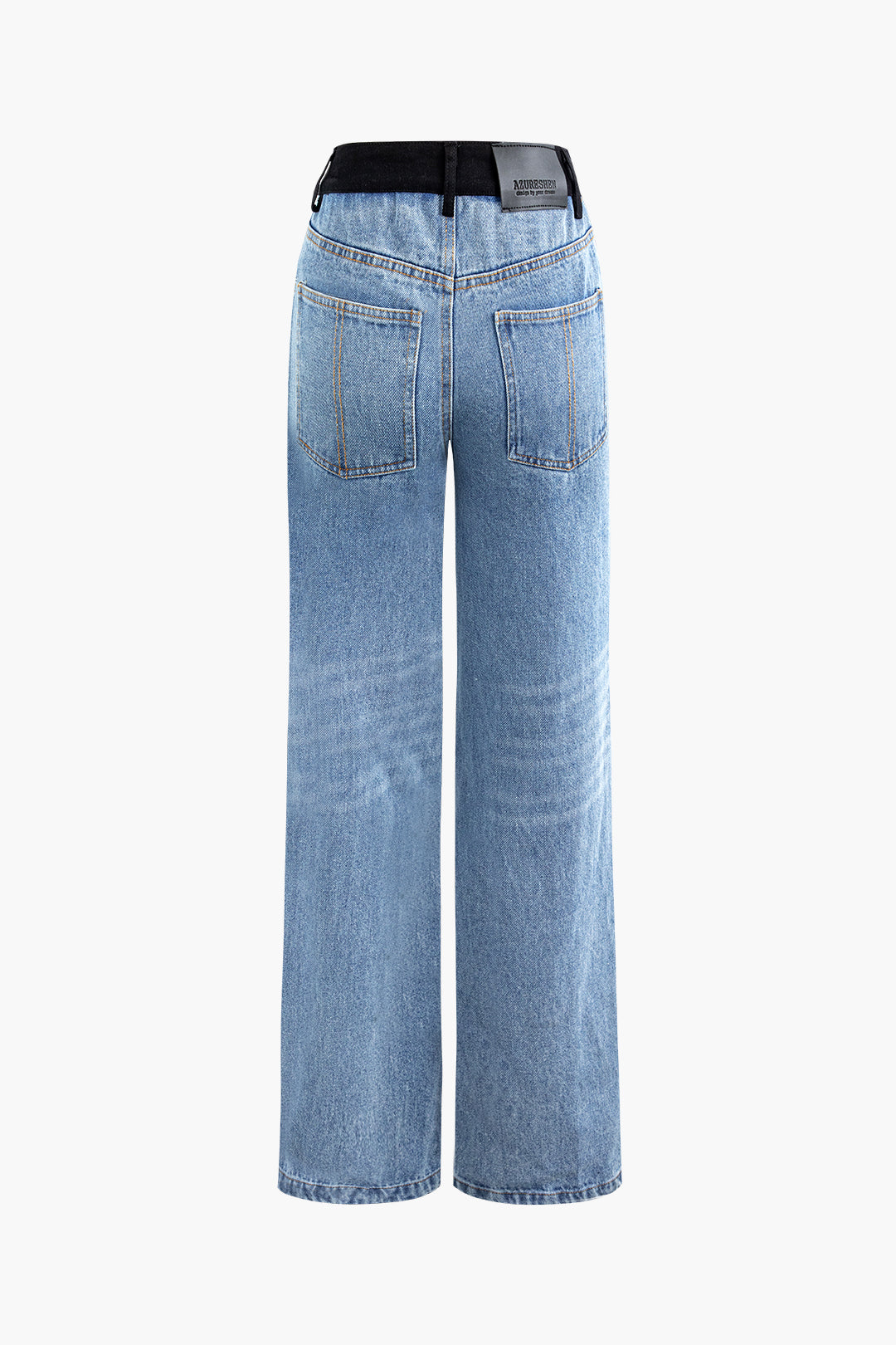 Denim Patchwork Düz Paça Kot