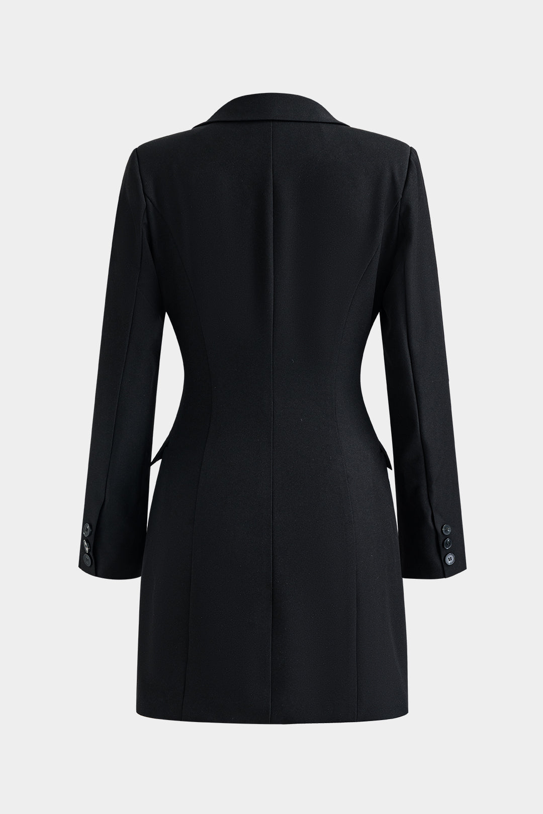 Düğme V Yaka Cepli Uzun Kollu Mini Elbise