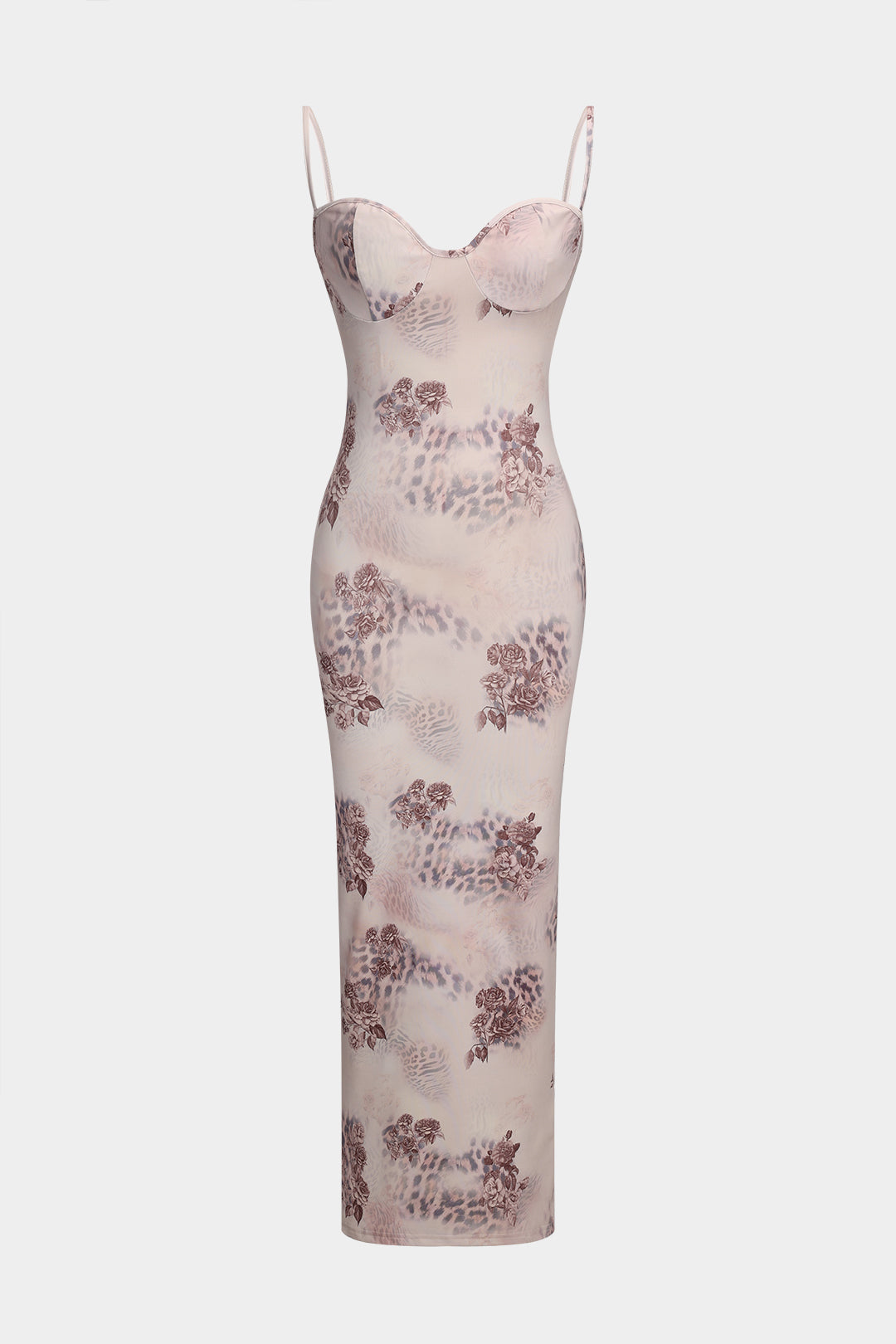 Kaplan Desenli Çiçek Baskılı Bustiyer Kayma Maxi Elbise