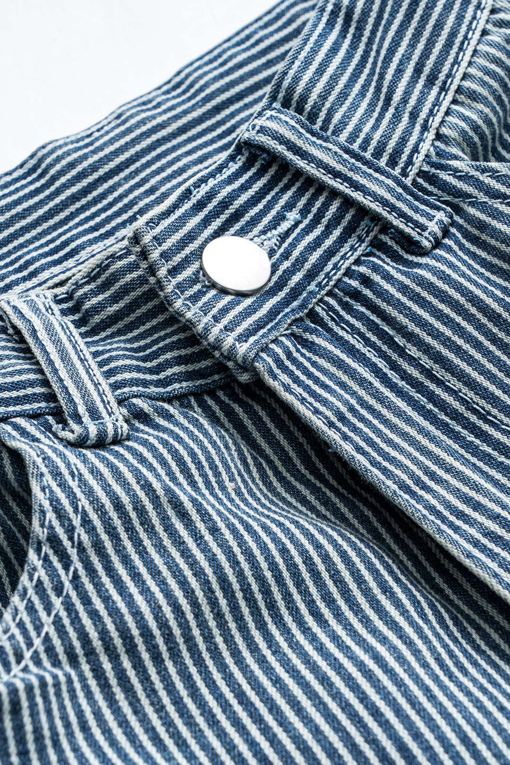 Harf Nakışlı Denim Çizgili Düğmeli Cep Detaylı Geniş Paça Pantolon