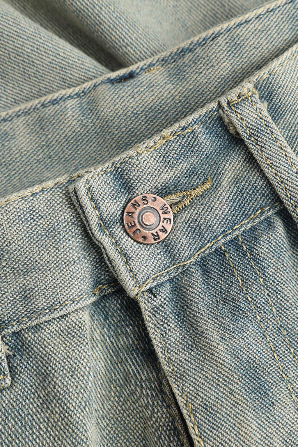 Denim Kesik Detaylı Düğmeli Cep Geniş Paça Jean