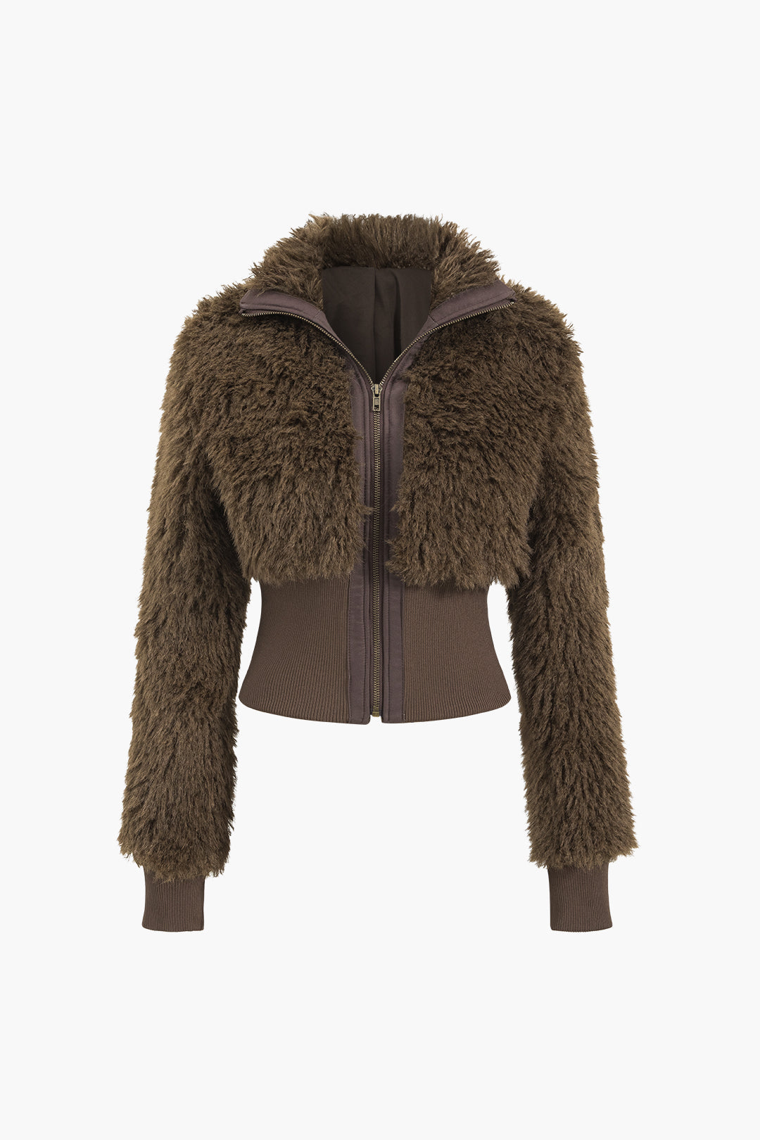 Kürk Örgü Fermuar Hırka