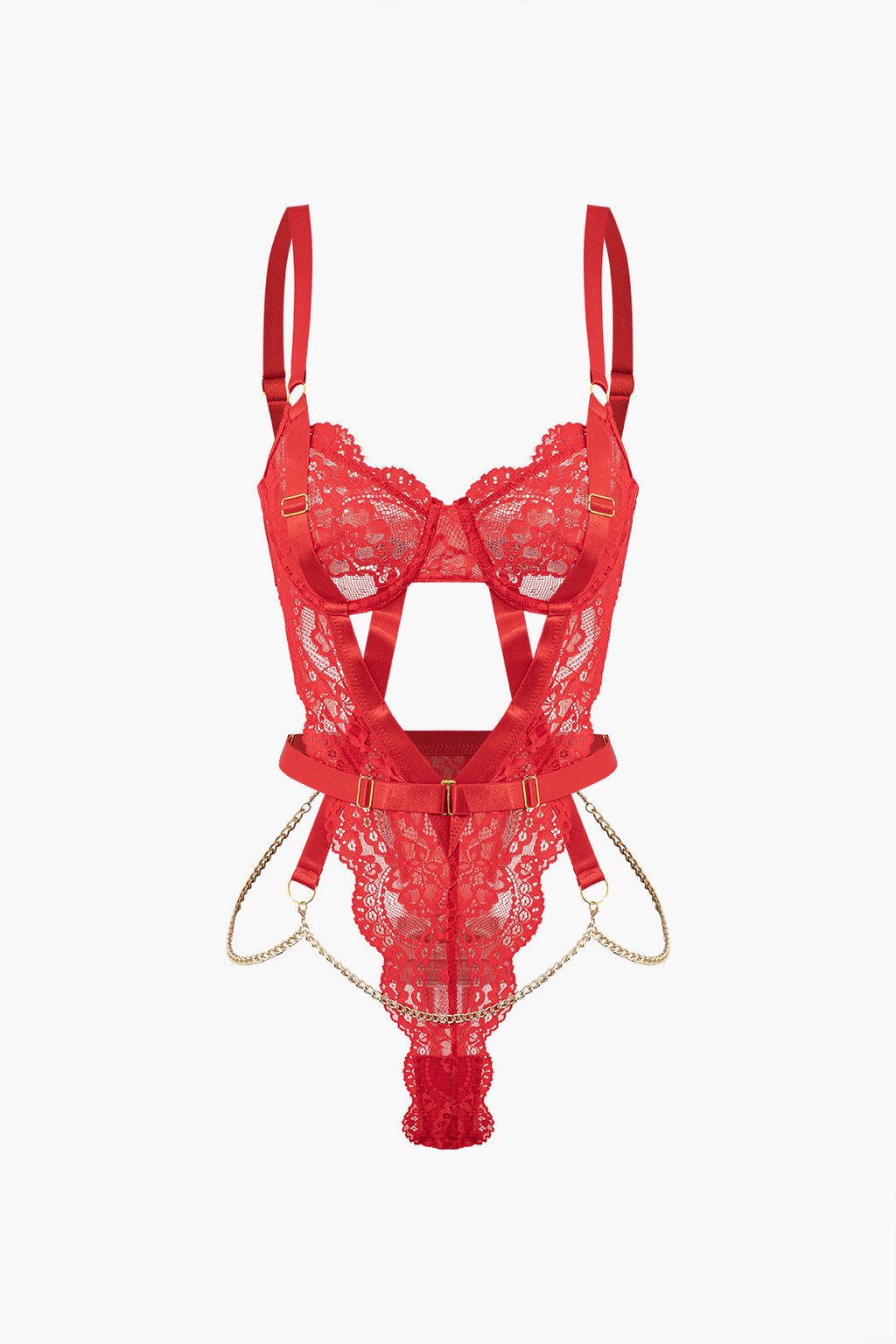 Metalik Zincir Detaylı Dekolteli Büstiyer Bodysuit