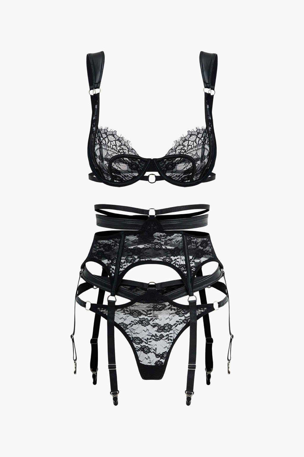 Dantel Şeffaf Kesik Detaylı Sırt Dekolteli Jartiyer Takımı