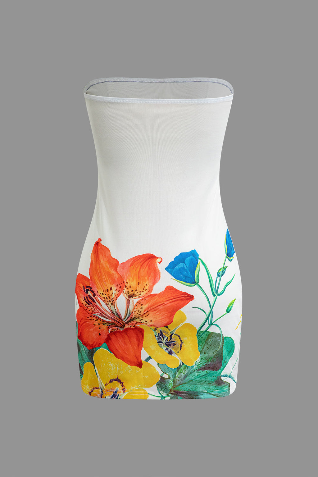 Çiçek Desenli Askısız Mini Elbise