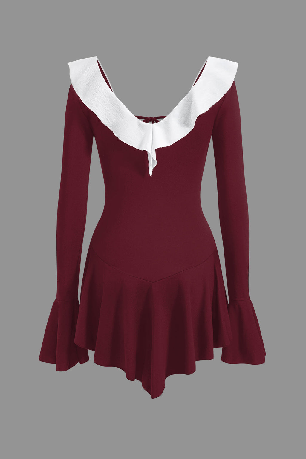 Kontrast Fırfır Yaka Mini Elbise