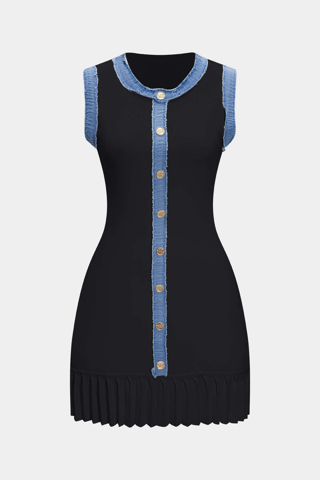 Triko Metalik Düğmeli Patiş İşlemeli Kolsuz Kazak Elbisesi