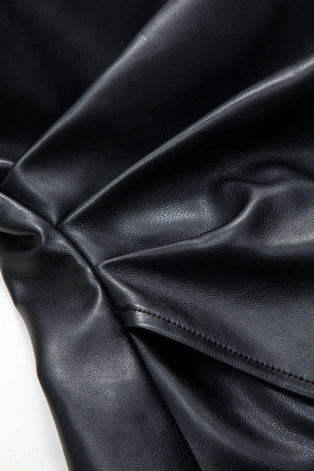 Suni Deri Keten Asimetrik Patchwork Fermuarlı V Yaka Uzun Kollu Gömlek