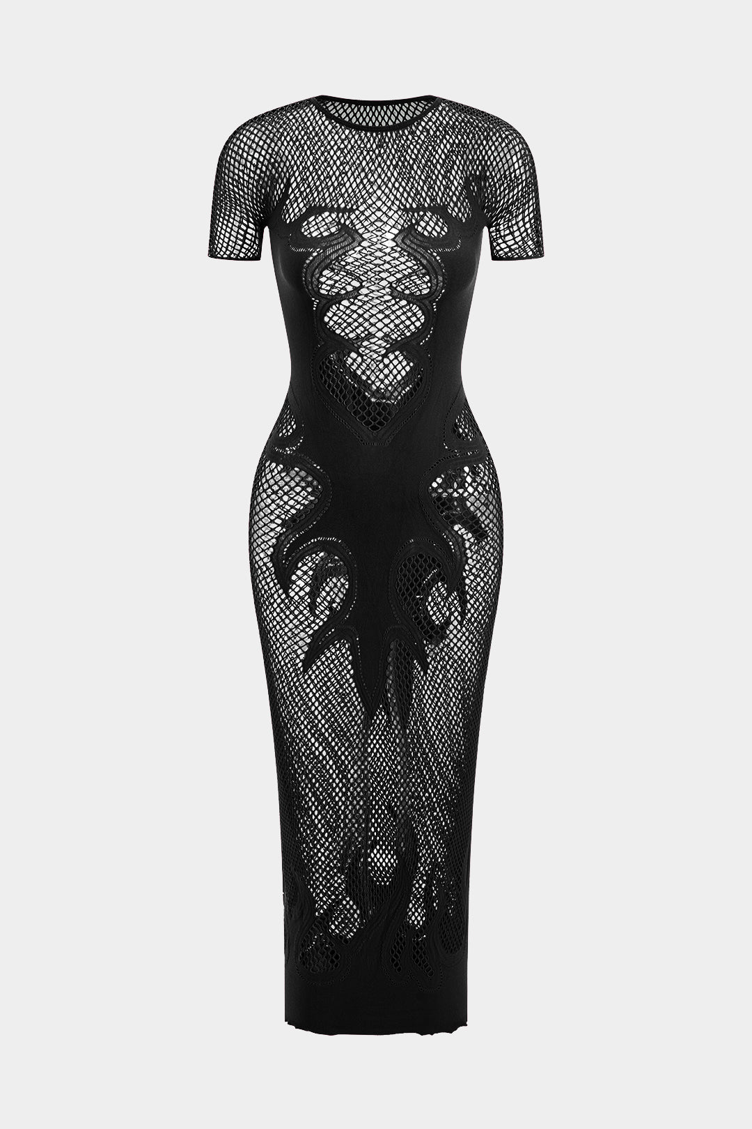 Örgü Kesik Şeffaf Kısa Kol Elbise