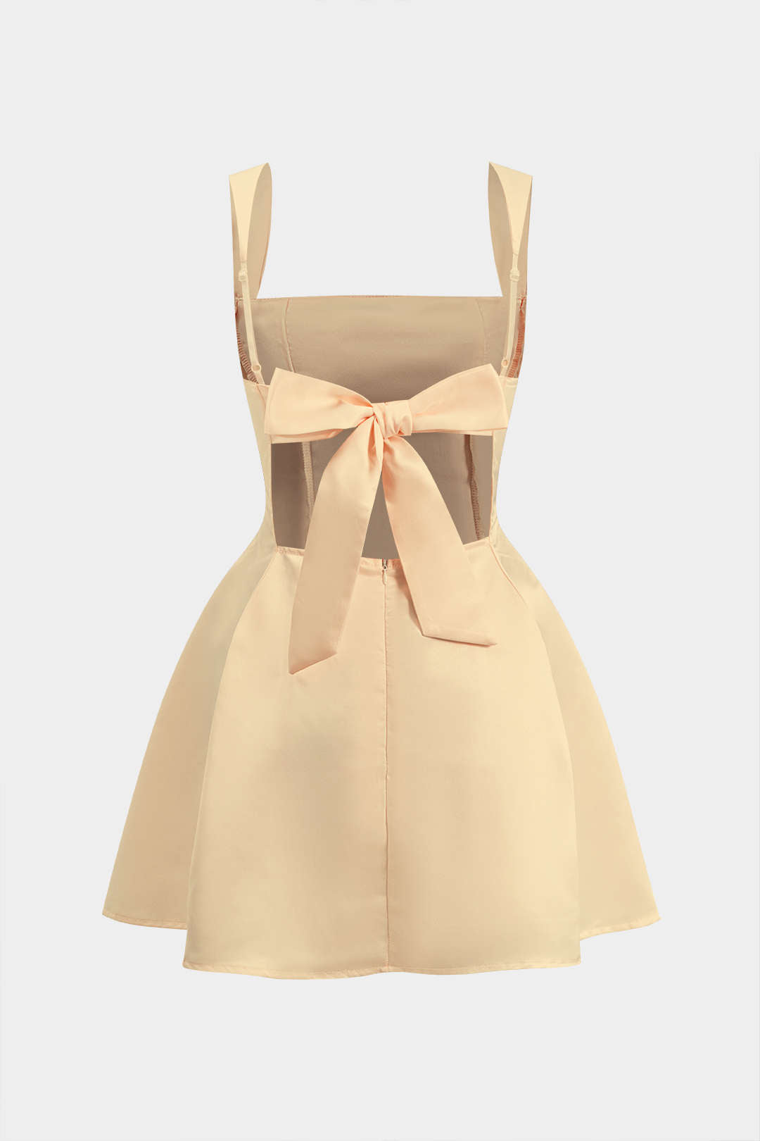Bağcıklı Fermuarlı Sırt Dekolteli Mini Elbise