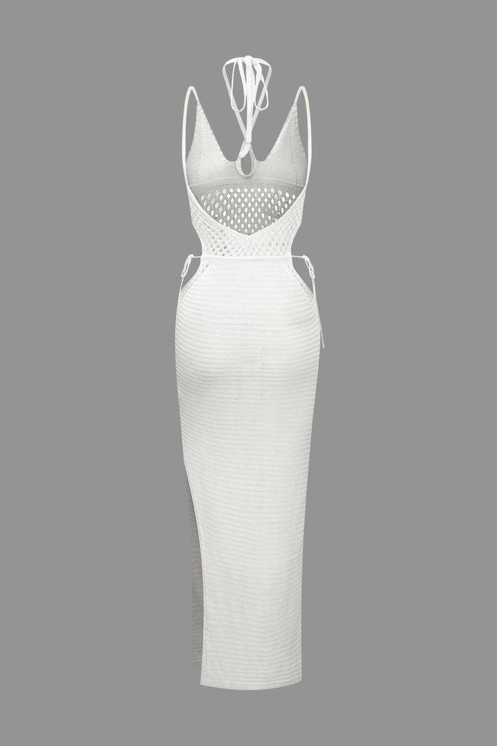 Kenar Kesimi Açık Örgü Sırt Dekolteli Halter Maxi Elbise