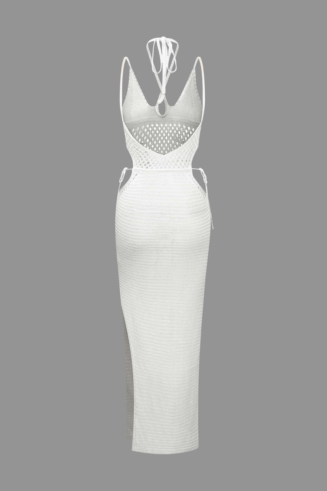 Kenar Kesimi Açık Örgü Sırt Dekolteli Halter Maxi Elbise