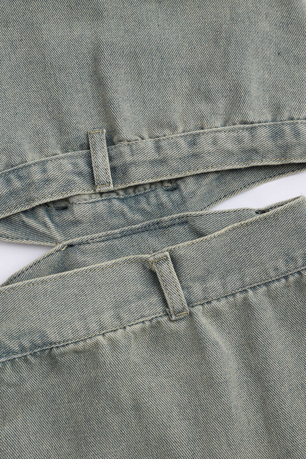 Denim Kesik Detaylı Düğmeli Cep Geniş Paça Jean