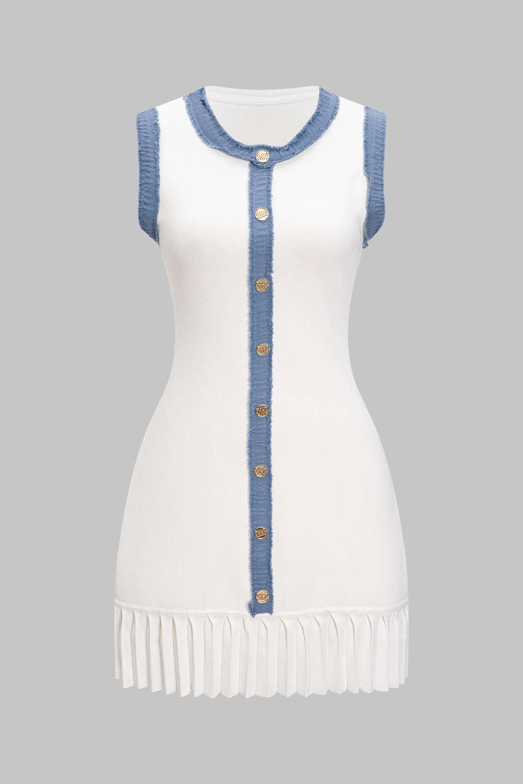 Triko Metalik Düğmeli Patiş İşlemeli Kolsuz Kazak Elbisesi