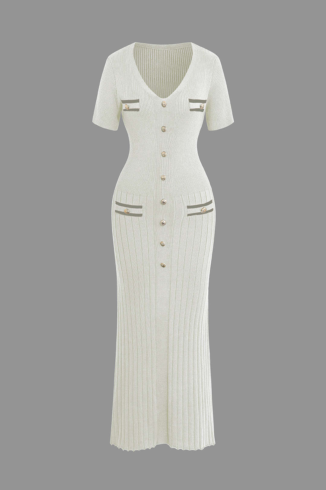 Kanalı Ribanalı V Yaka Midi Elbise