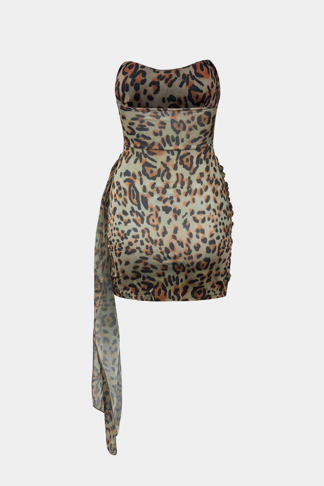 Çiçek Desenli Sarma Ruched Straplez Mini Elbise