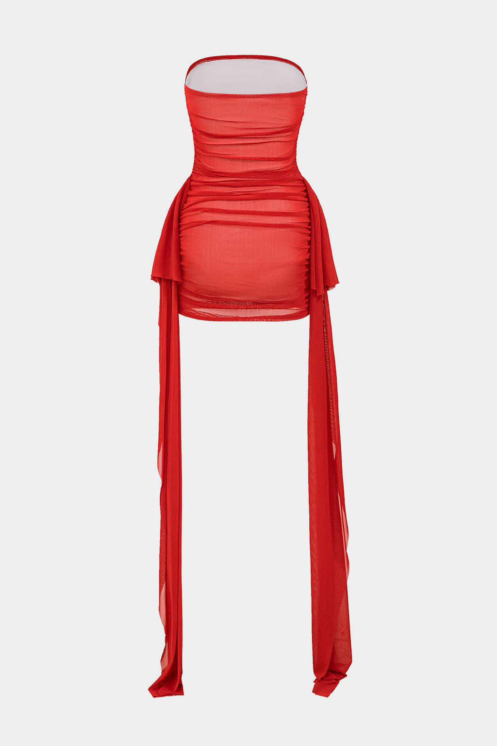 Ağ Mesh Ruched Straplez Mini Elbise