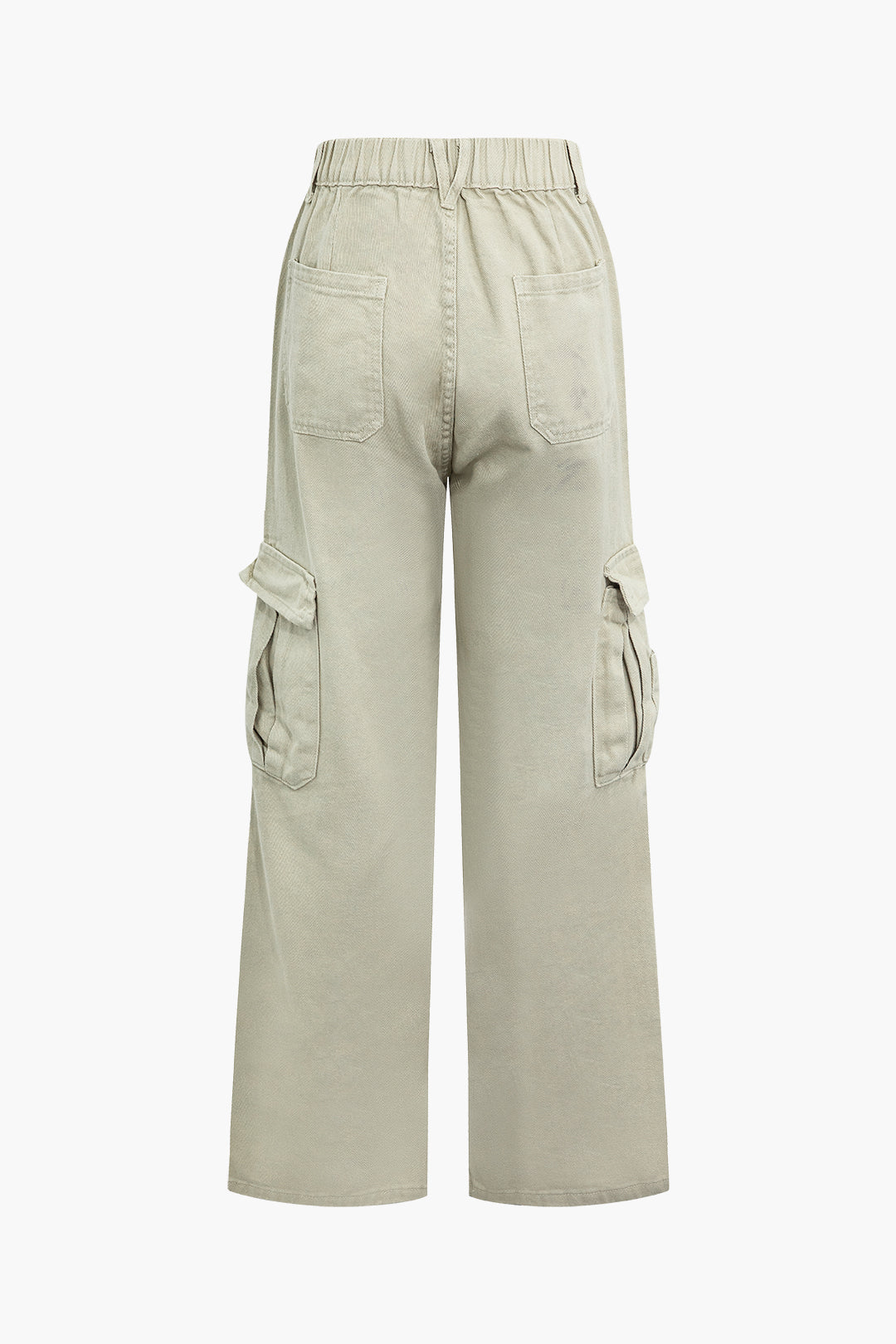 Pileli Düğmeli Cepli Bol Paça Denim Pantolon