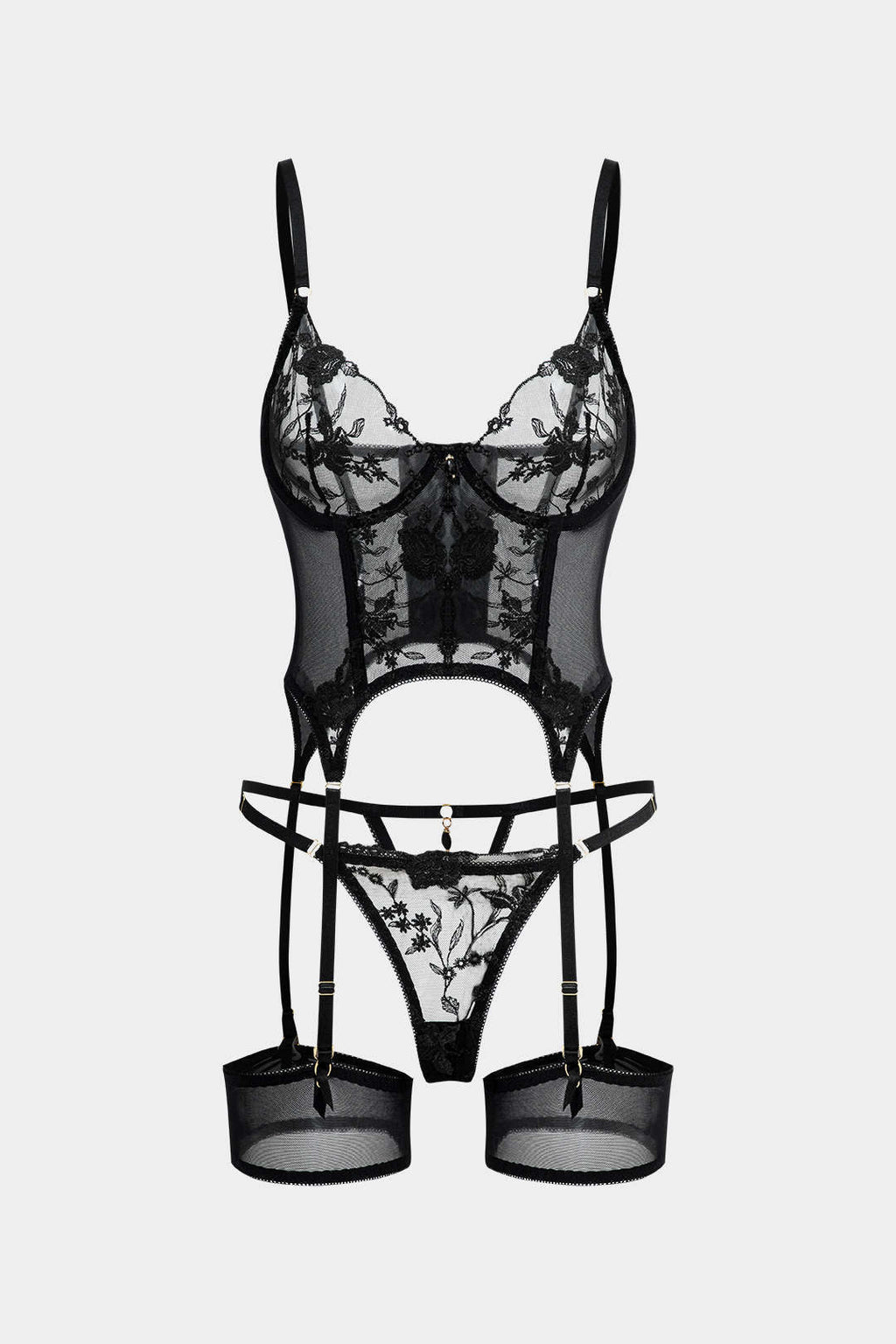 Şeffaf Tül Nakışlı Boncuklu Jartiyer Takımı